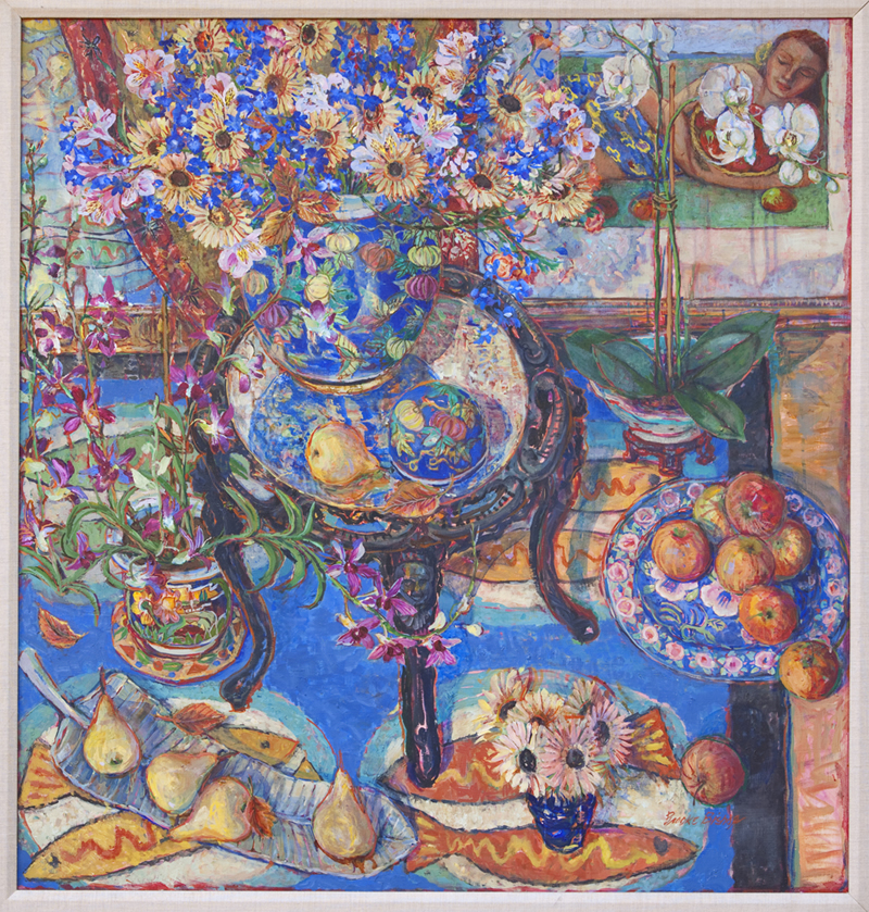 Still Life with Fruit, Orchids and Polynesian Painting